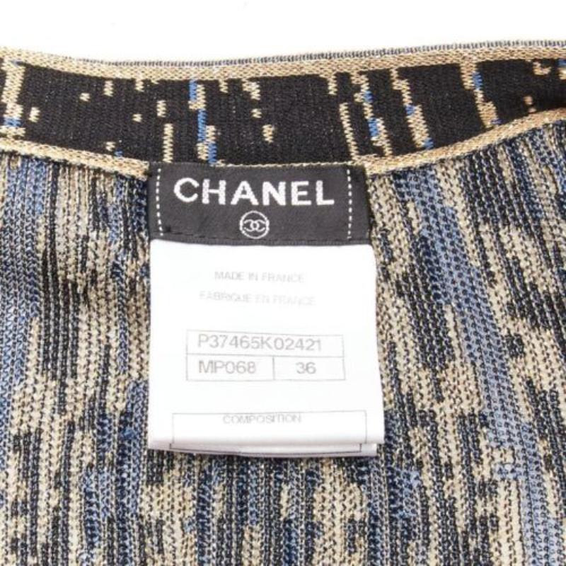 CHANEL gold black blue metallic lurex long cardigan sweaer FR38 M For Sale 4