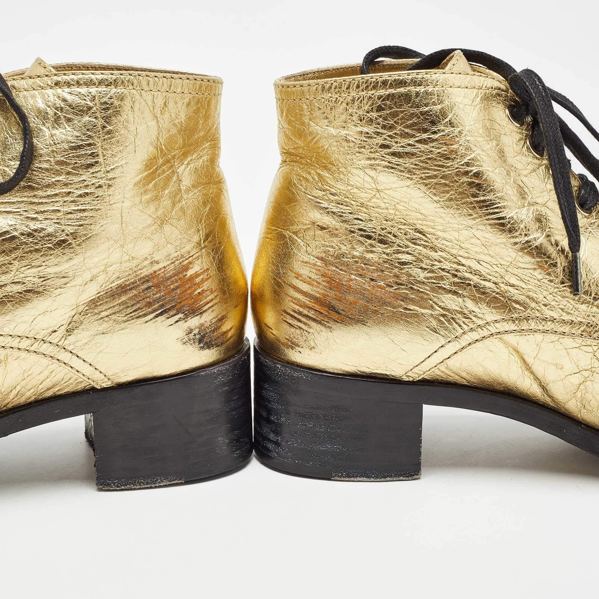 Chanel Gold/Black Crackled Leather Ankle Boots Size 40.5 3