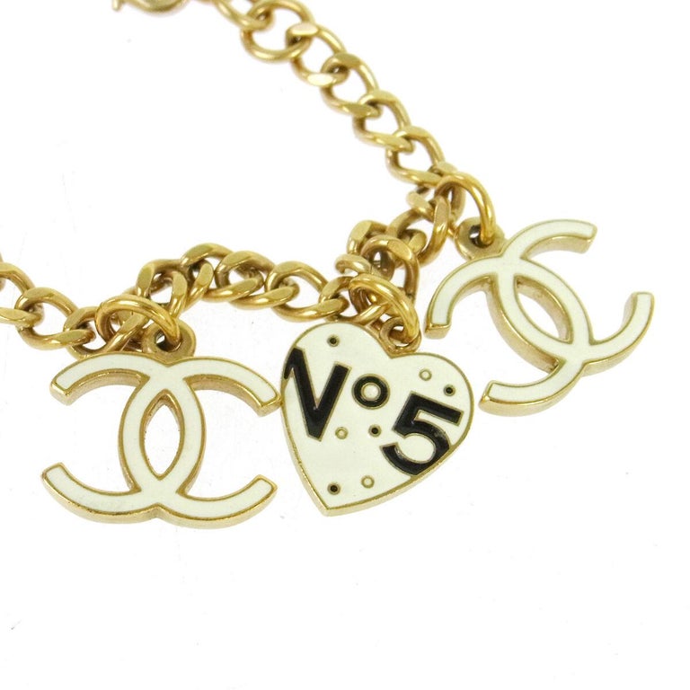 Chanel Gold Black Cream Charms No. 5 CC CoCo Evening Chain Link ...