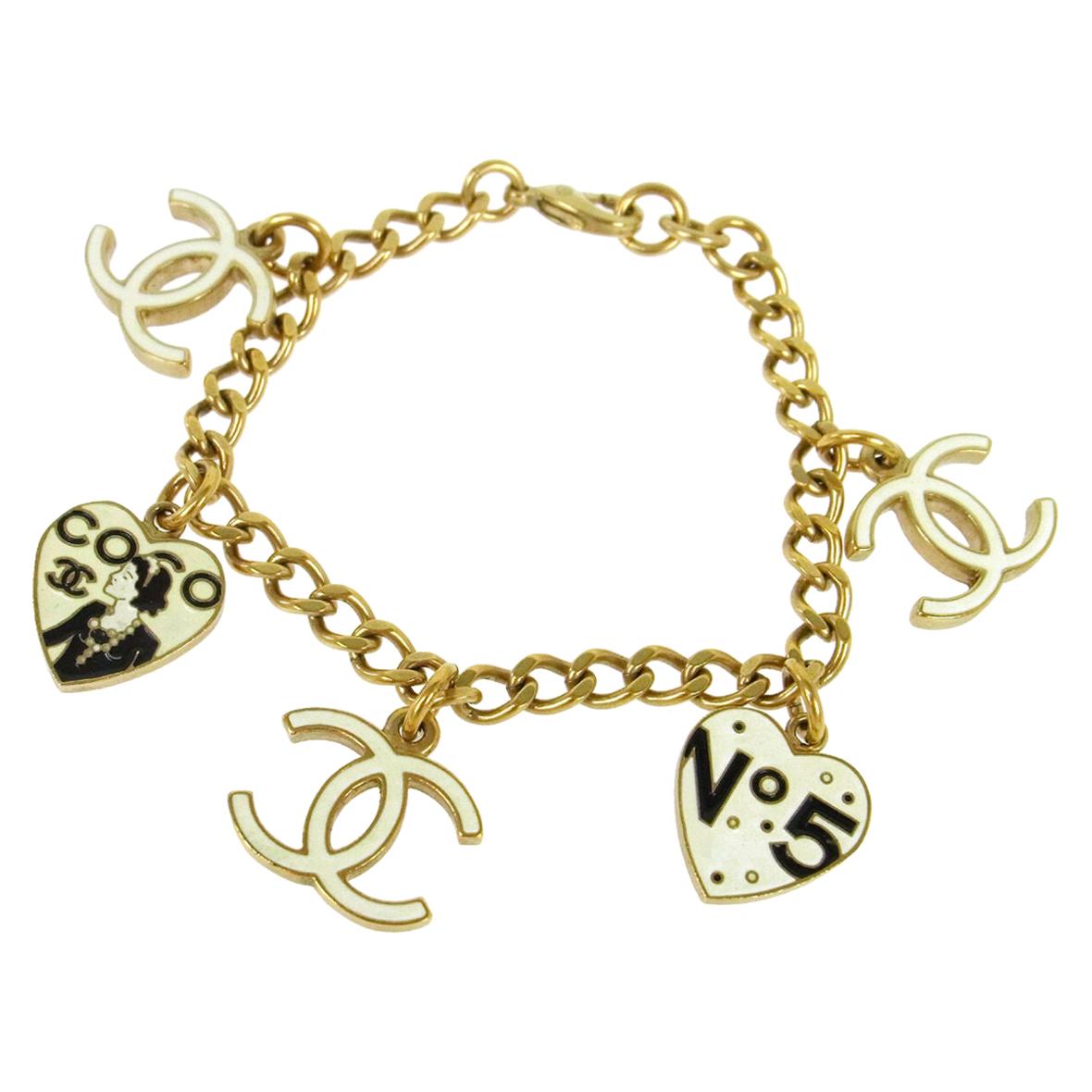 Chanel Gold Black Cream Charms No. 5 CC CoCo Evening Chain Link