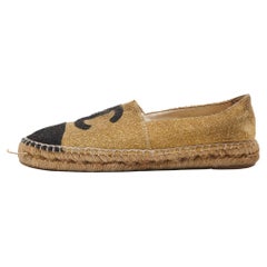 Chanel Gold/Black Fabric CC Logo Espadrilles Size 38