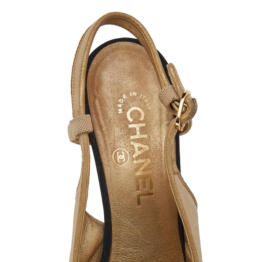 Chanel Gold/Black Fabric CC Slingback Sandals Size 39.5 1