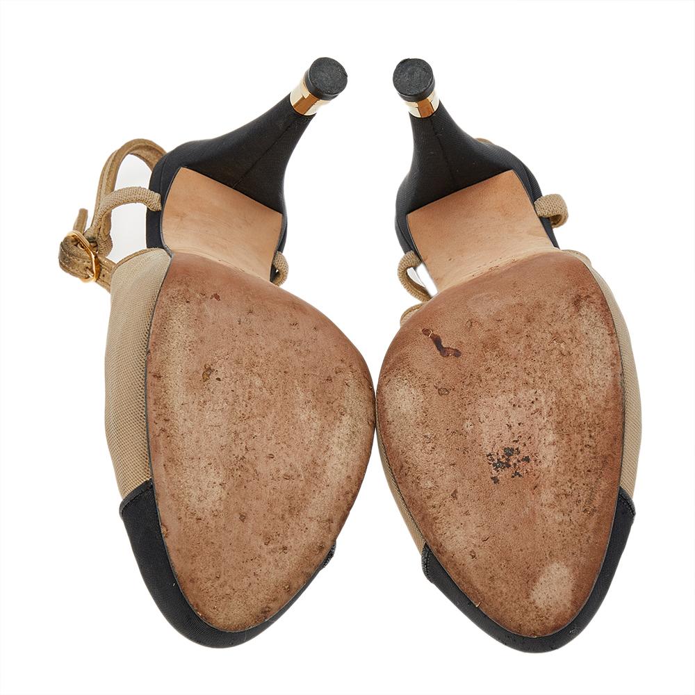 Chanel Gold/Black Fabric CC Slingback Sandals Size 39.5 2