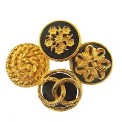 Chanel Gold Black Four Circle Charm Evening Pin Brooch