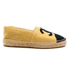 Chanel Gold & Espadrilles à bout arrondi en paillettes noires 40