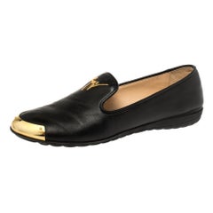 Chanel Gold/Black Leather And Canvas CC Slingback Flats Size 38