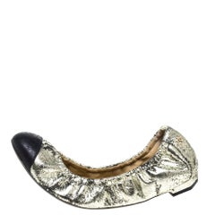 Chanel Gold/Black Leather CC Scrunch Ballet Flats Size 39