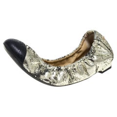 Chanel Gold/Black Leather CC Scrunch Ballet Flats Size 39