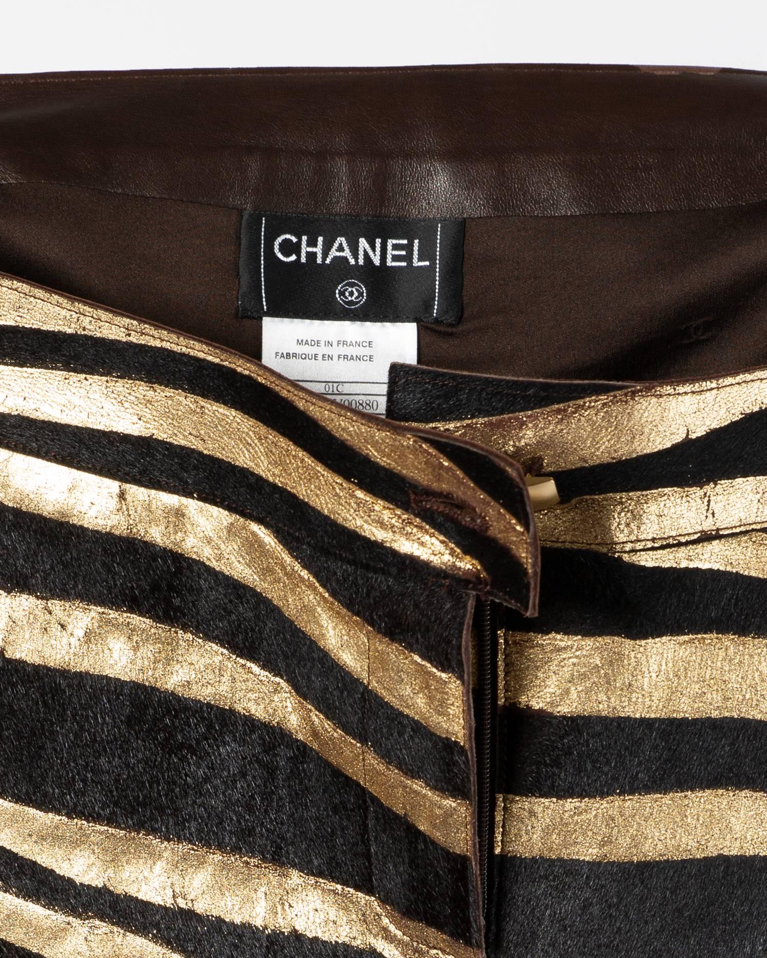 Chanel Gold & Black Leather Zebra Shorts, 2000 In Excellent Condition For Sale In Palm Beach, FL