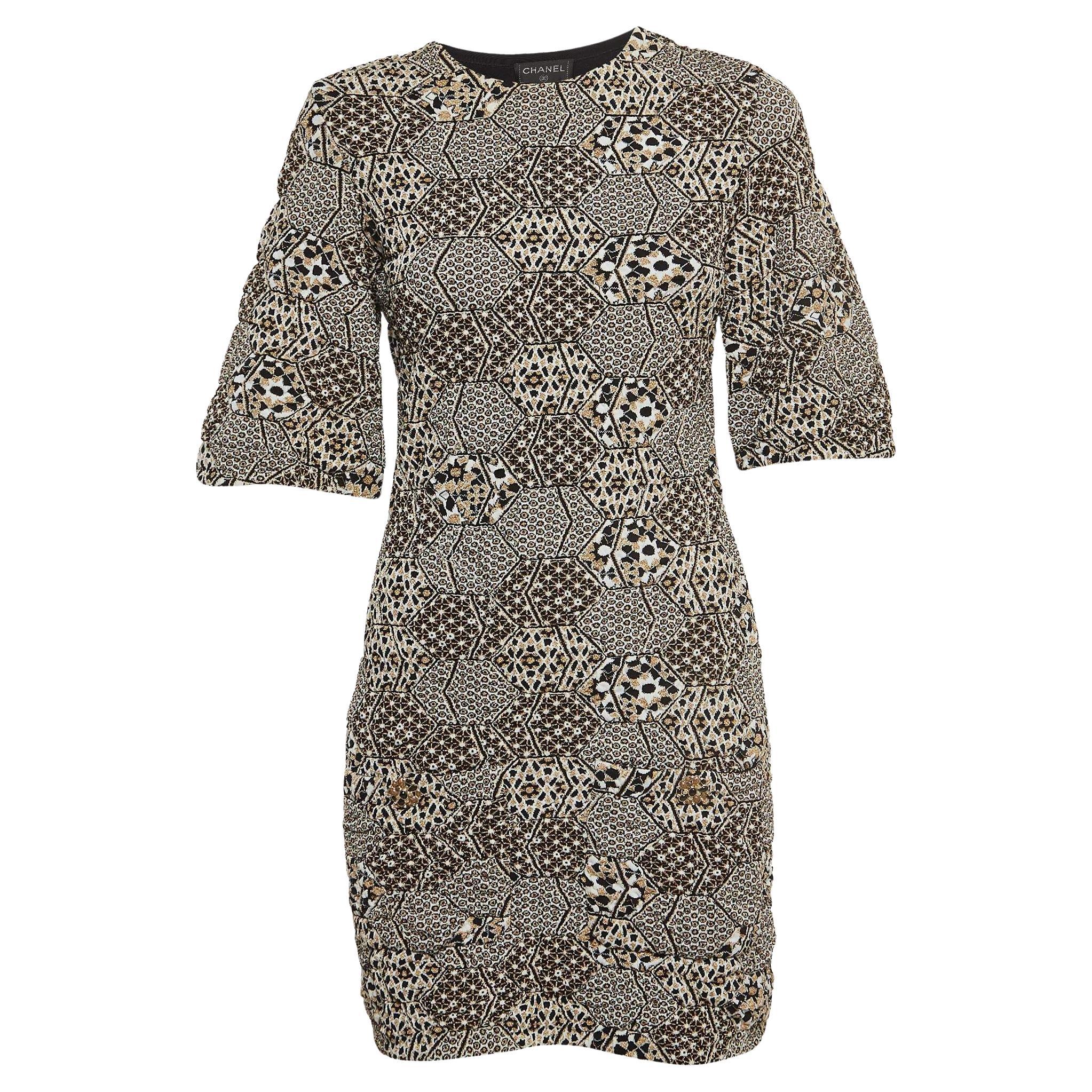 Chanel Gold/Black Lurex Knit Mini Dress S For Sale