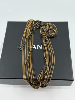 Chanel Gold Black Metallic Snake Chain Multi Strand Long Necklace