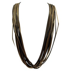 Chanel Gold Black Metallic Snake Chain Multi Strand Long Necklace