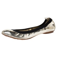 Chanel Gold/Black Patent Leather CC Scrunch Elastic Ballet Flats Size 38.5