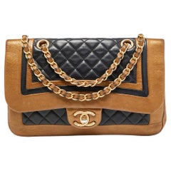 Chanel Gold/Black Quilted Leather Flap Shoulder Bag