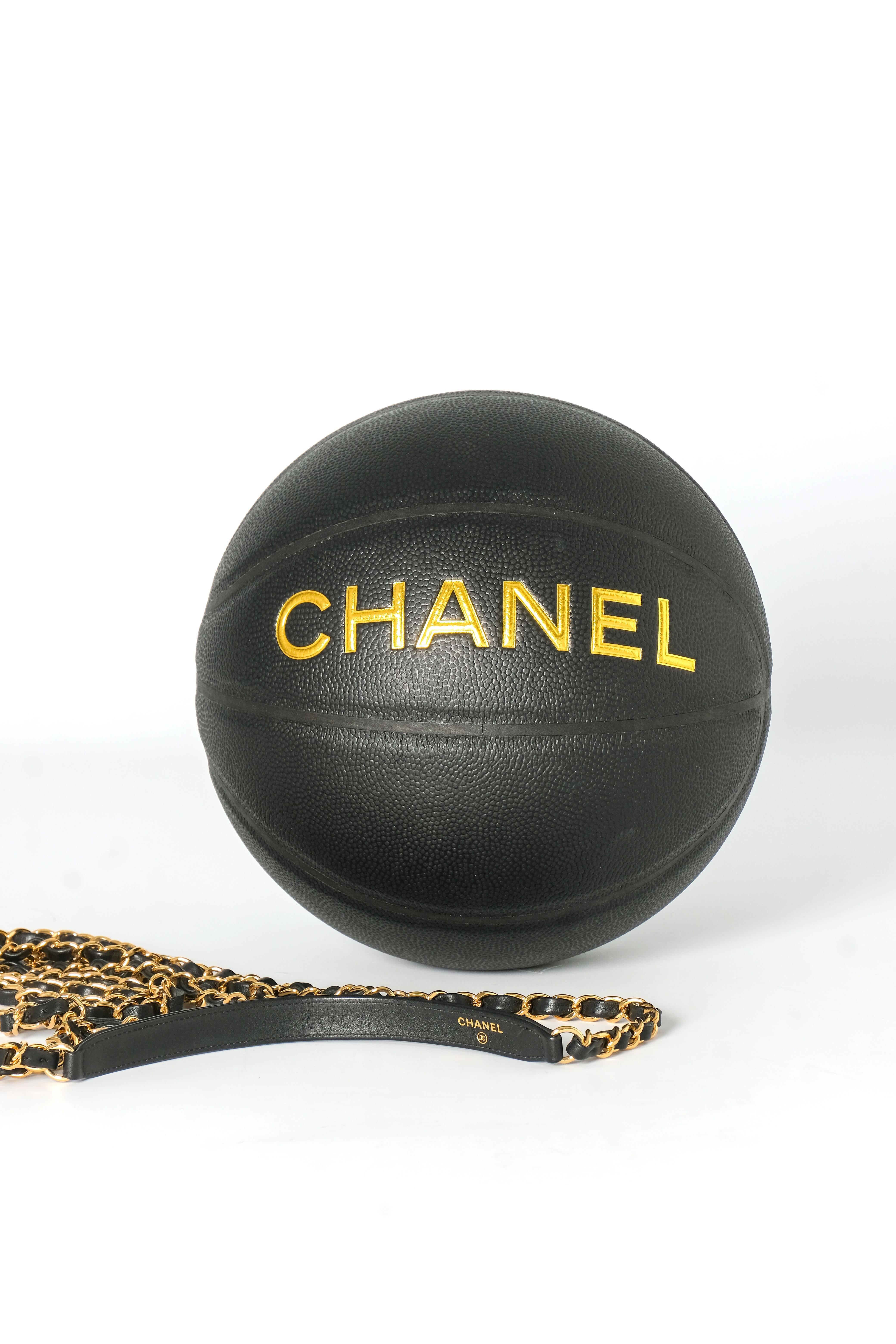 Chanel Gold Black Rubber Calfskin Chain Net Basketball Minaudiere Bag For Sale 7