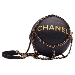 Chanel Gold Black Rubber Calfskin Chain Net Basketball Minaudiere Bag