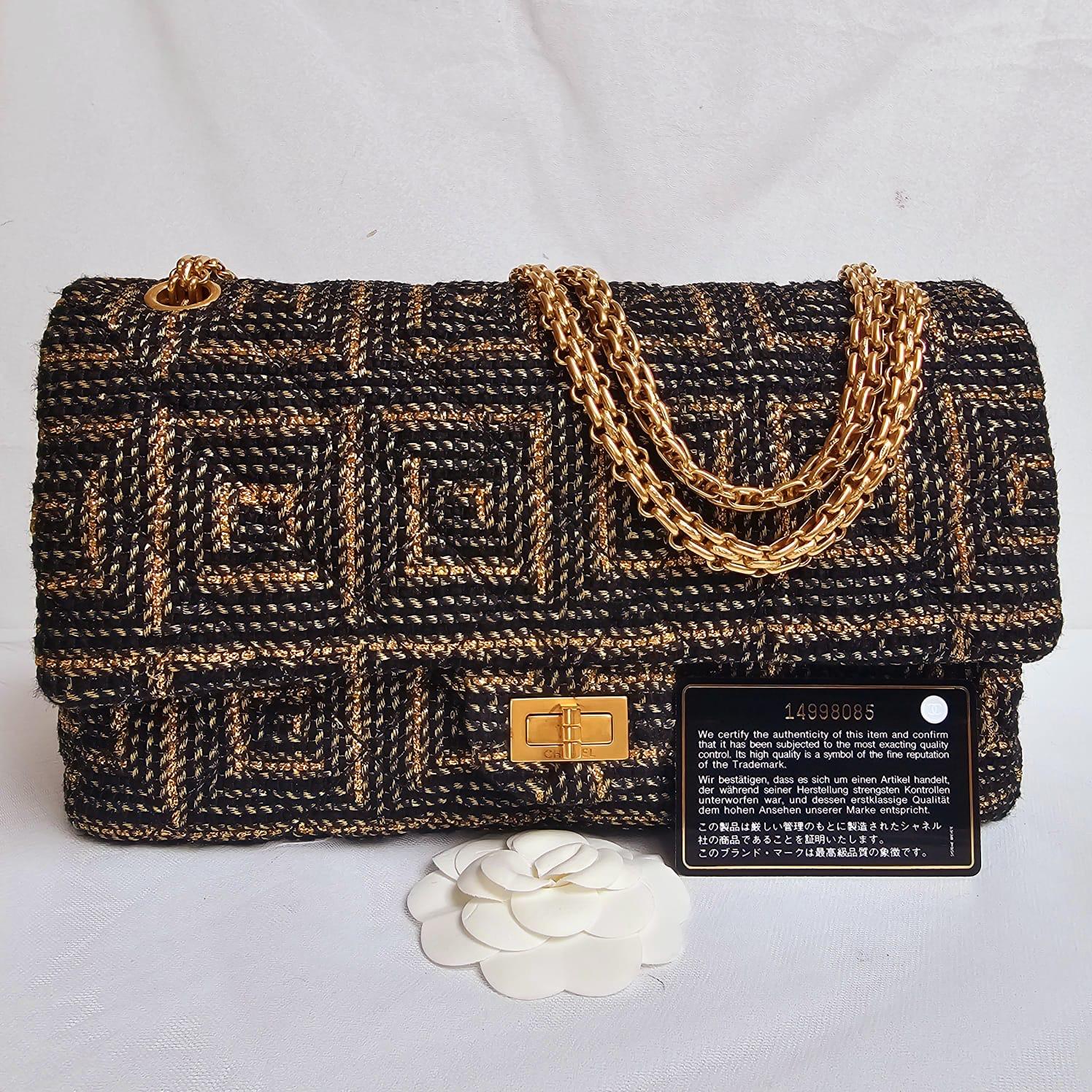 Chanel Gold Black Tweed Paris Byzance 2.55 226 Reissue Flap Bag 9