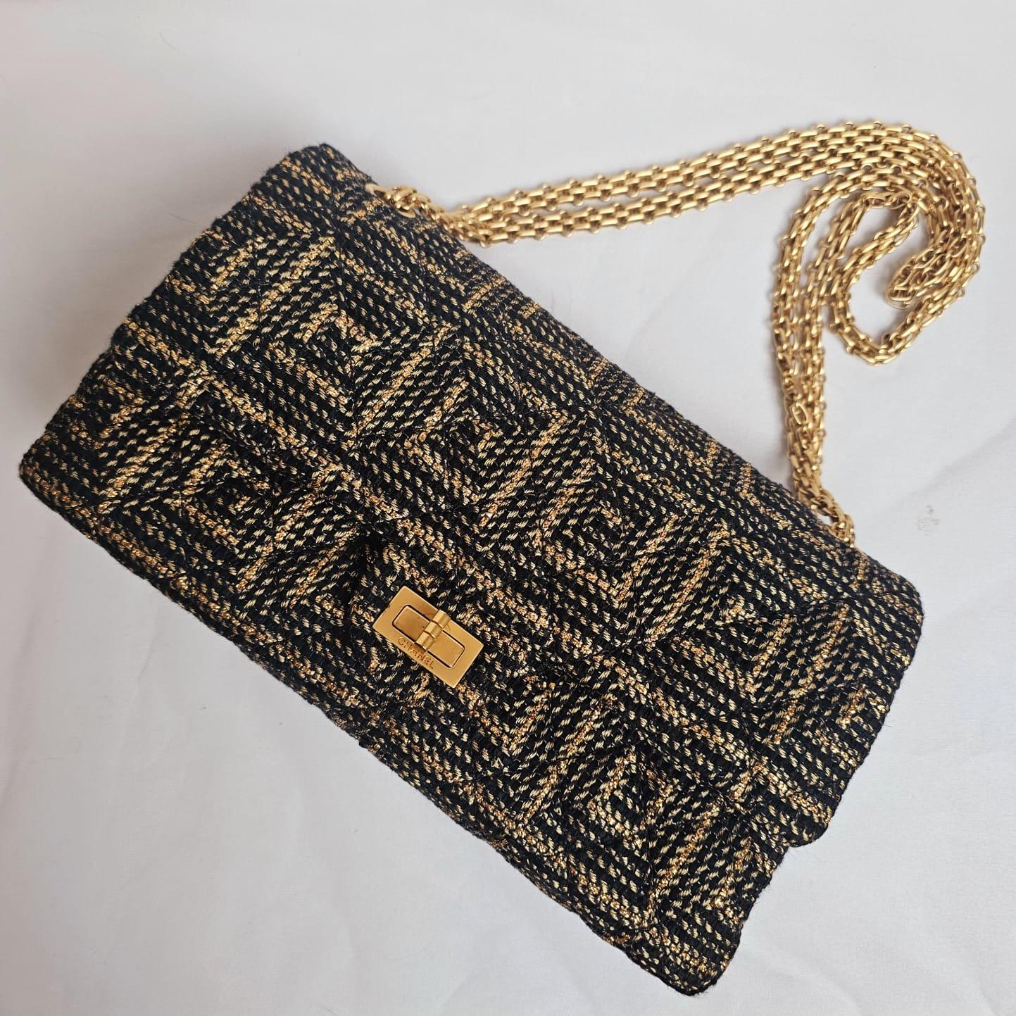 Chanel Gold Black Tweed Paris Byzance 2.55 226 Reissue Flap Bag 2
