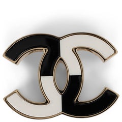 CHANEL gold black white 23C MONTE CARLO LARGE CC Brooch