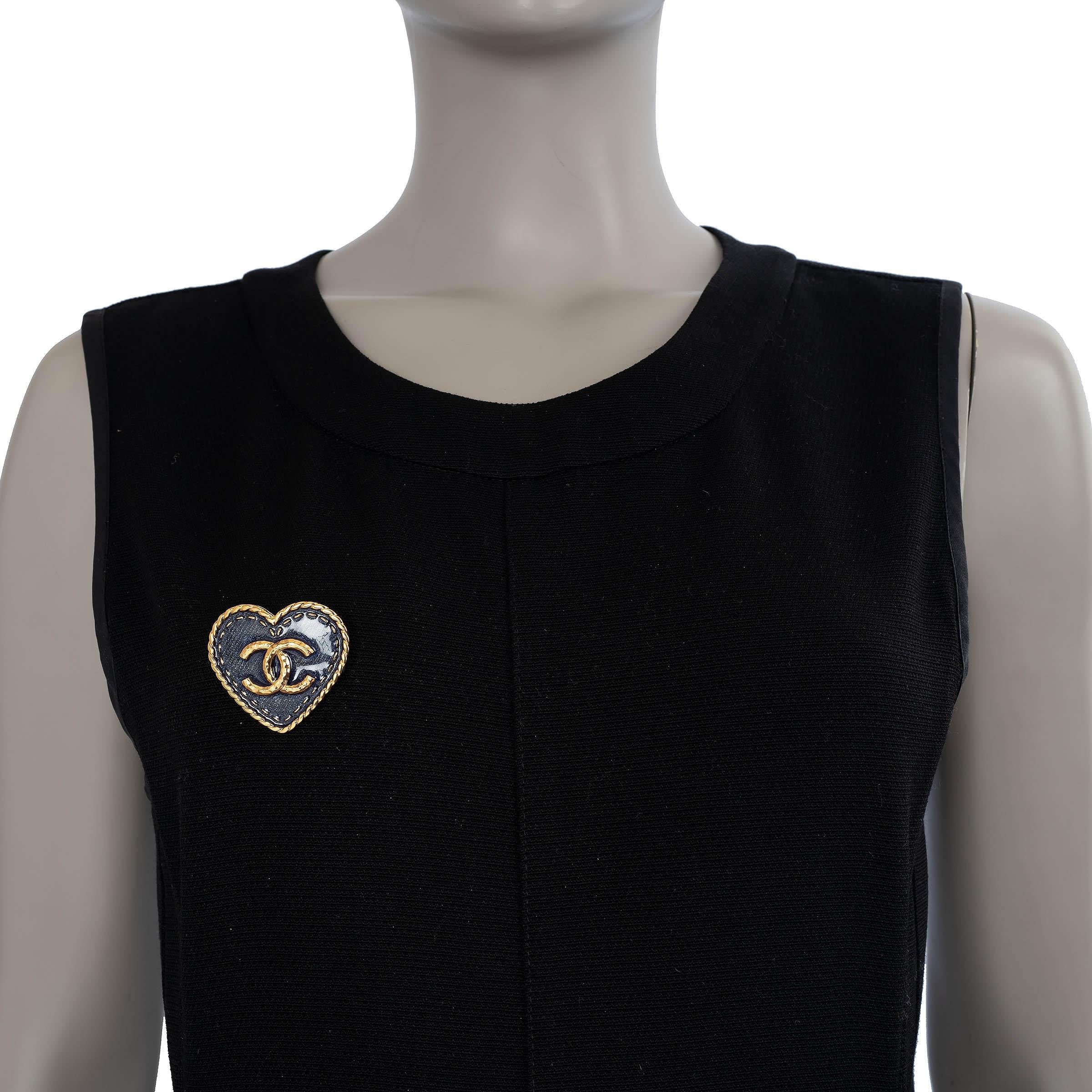 CHANEL gold & blue enamel 24P CC DENIM HEART Brooch For Sale 1