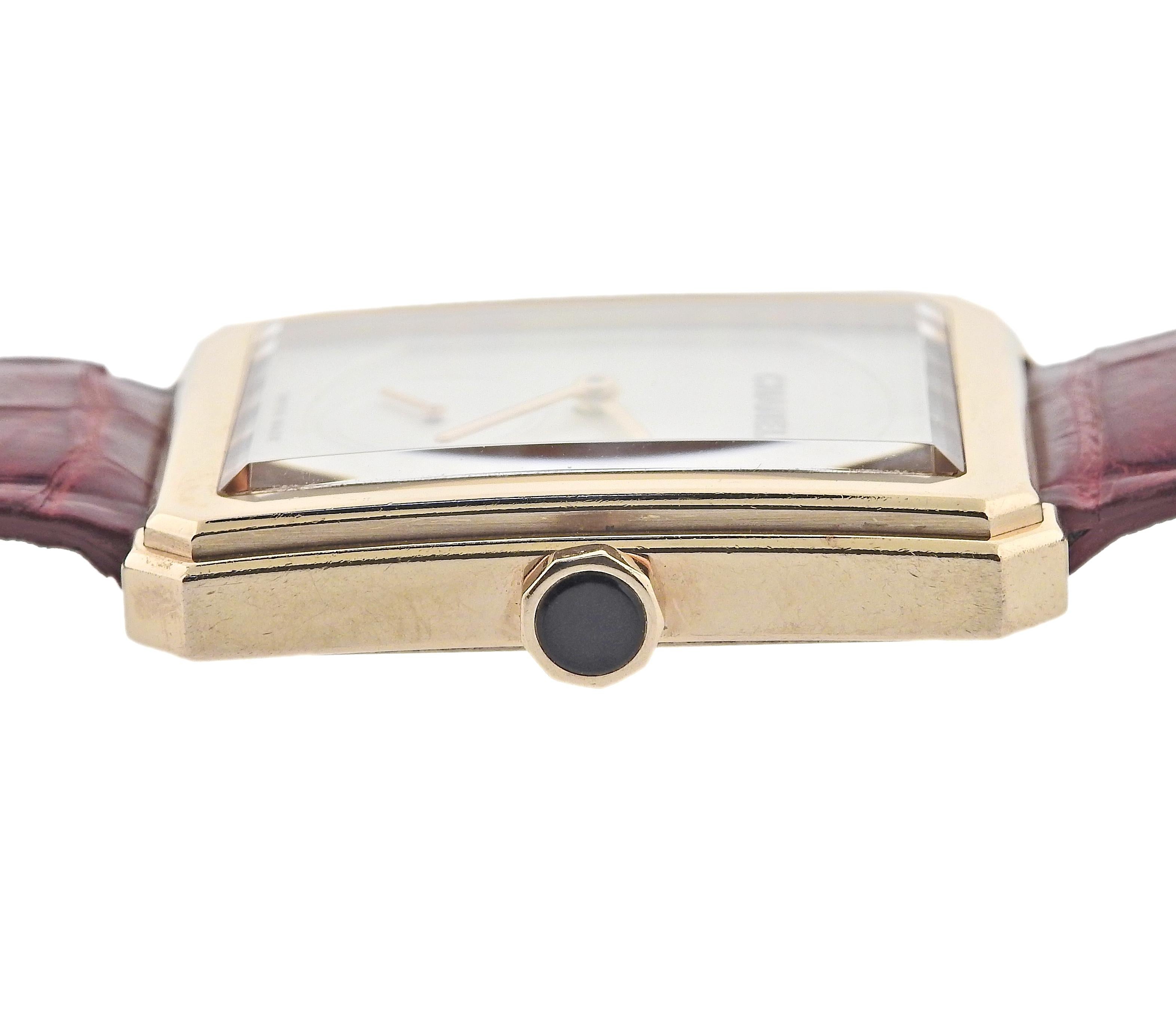 Chanel 18K rose gold Boyfriend manual ladies watch Reference: H6589. Watch case is measured: 37mm x 28.6mm. Watch is in great condition with minor signs of wear on case and case back. Original band and buckle, comes with box and papers. Retail value