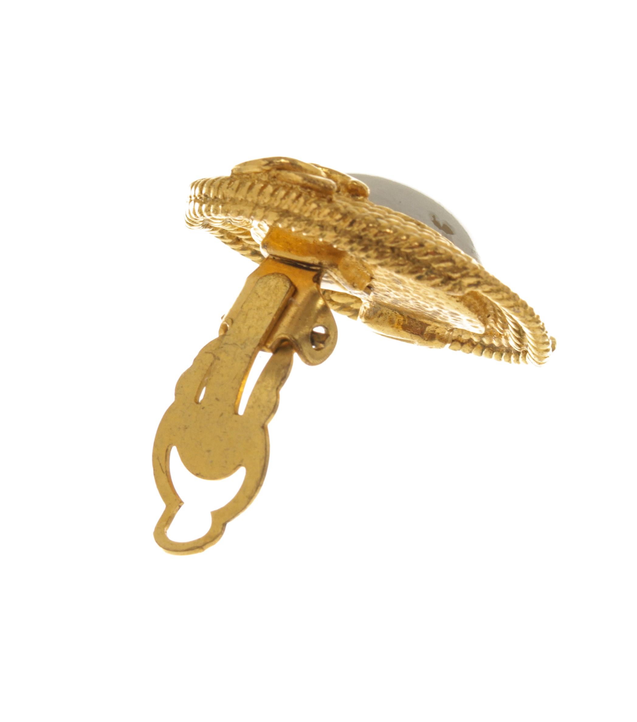 Women's Chanel Gold Braided Pearl Logo Earrings For Sale