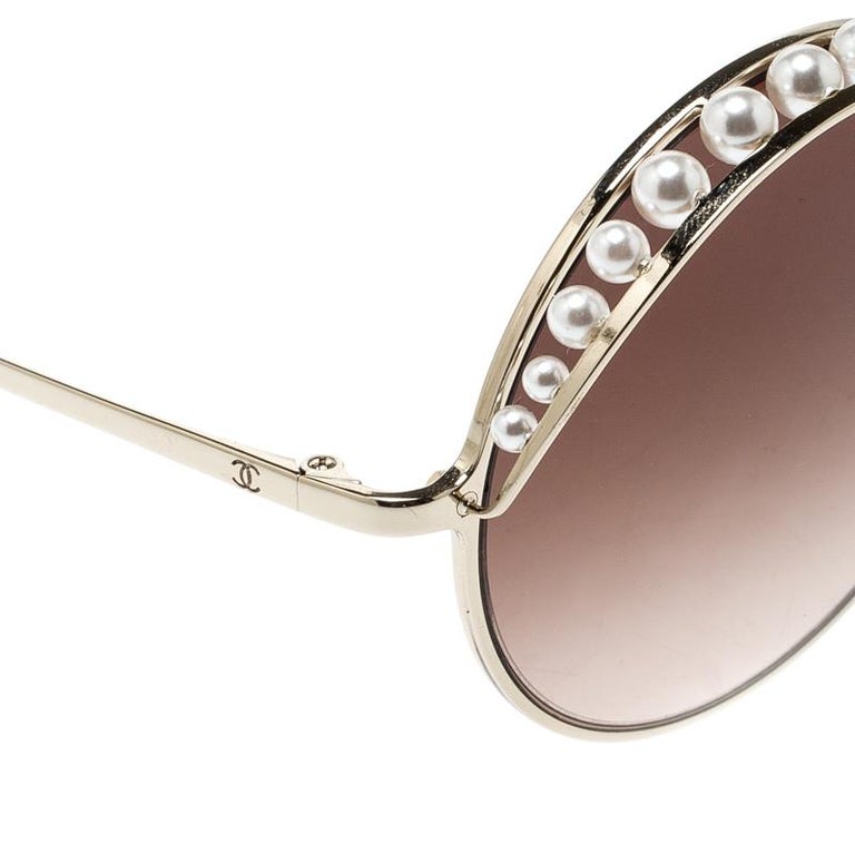 Chanel Goldtone and Leather/ Brown Gradient 4194-Q Aviator Sunglasses at  1stDibs