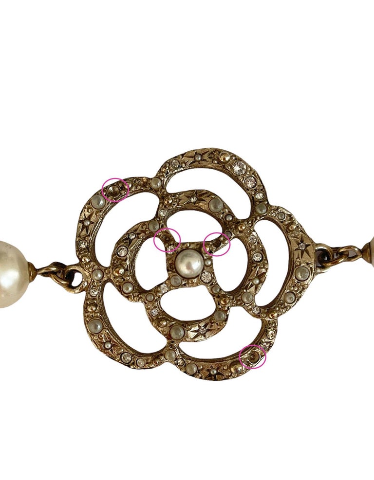 Chanel Gold Camellia and Faux Pearl Bracelet For Sale 1