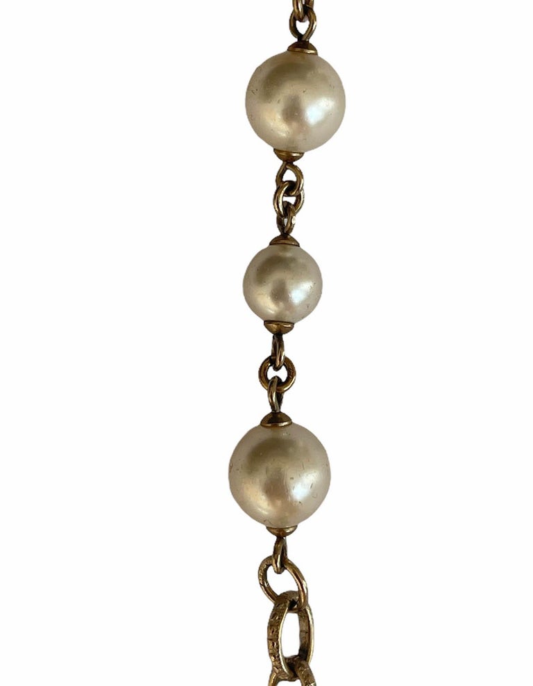 Chanel Gold Camellia and Faux Pearl Bracelet For Sale 3