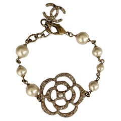 Chanel Gold Camellia and Faux Pearl Bracelet