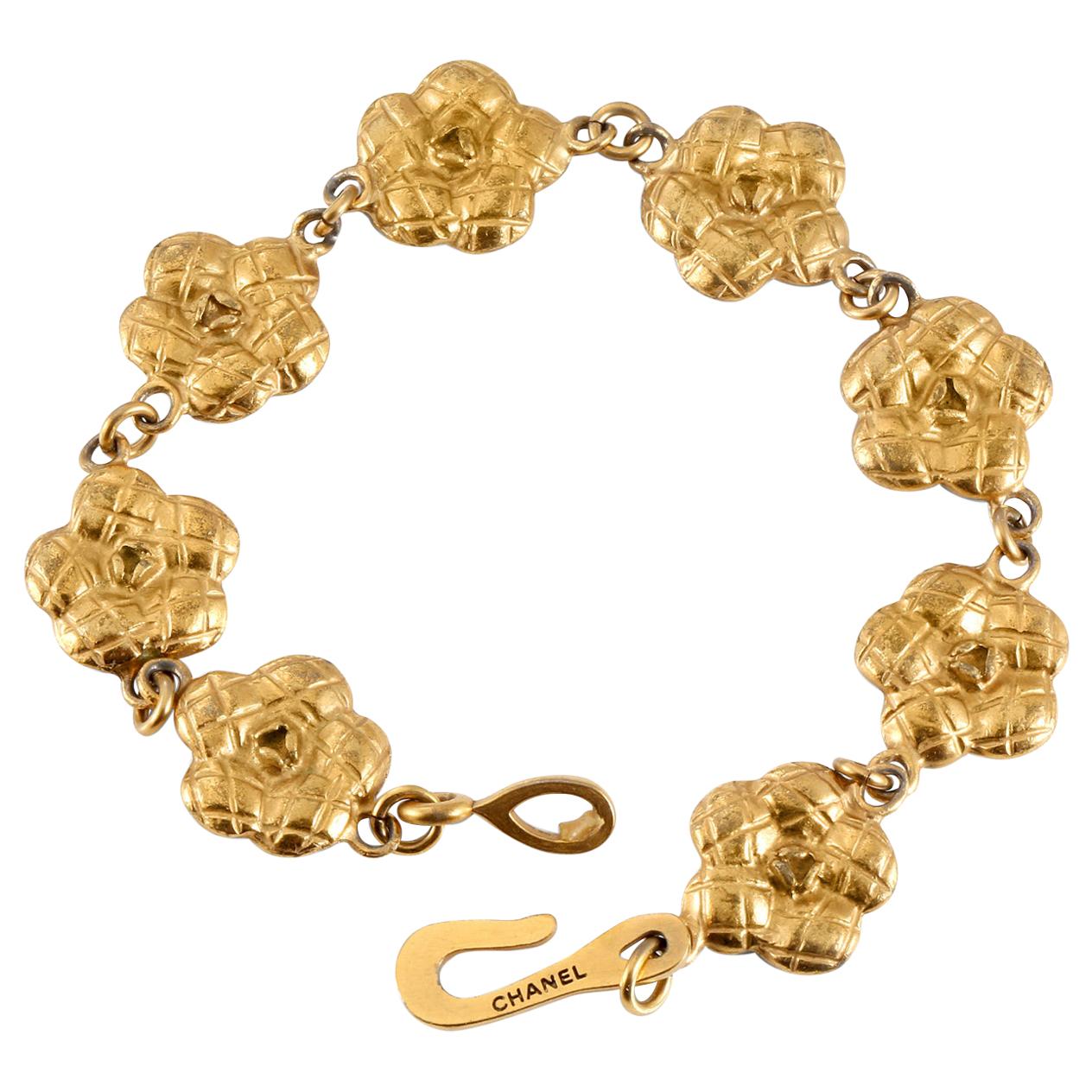 Chanel Gold Camellia Flowers Bracelet For Sale at 1stDibs