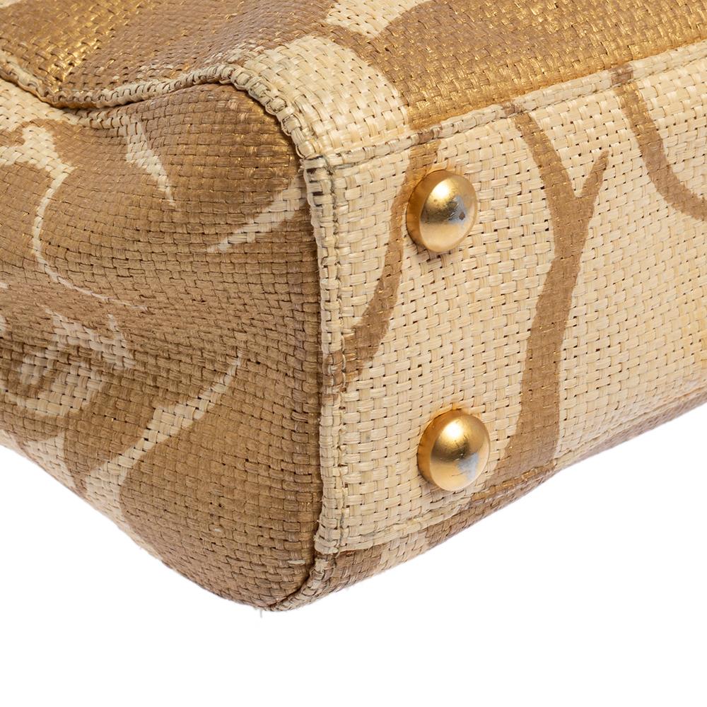 Chanel Gold Camellia Print Raffia Shoulder Bag 4