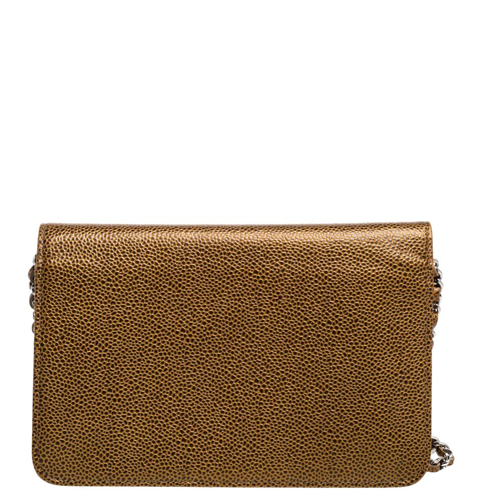 Chanel Gold Caviar Leather CC Timeless Wallet On Chain In Good Condition In Dubai, Al Qouz 2