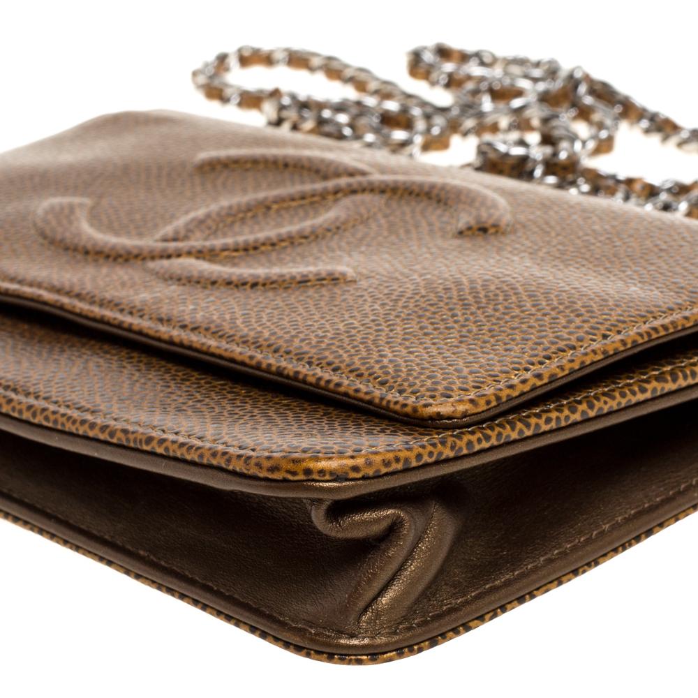 Chanel Gold Caviar Leather CC Timeless Wallet On Chain 3