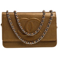 Chanel Gold Caviar Leather CC Timeless Wallet On Chain