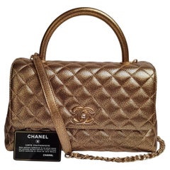 Chanel Gold Caviar Leather Small Coco Handle Bag
