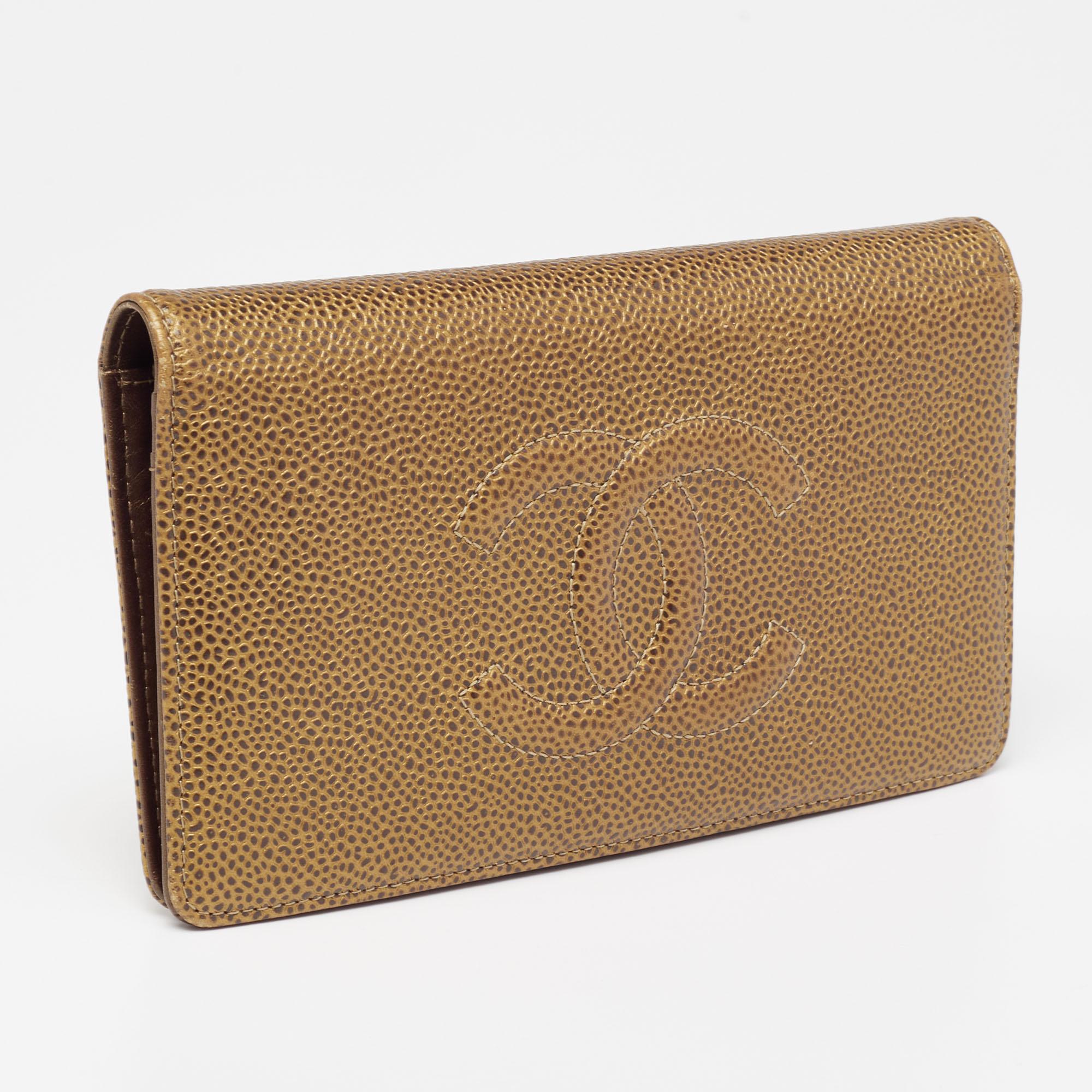 Brown Chanel Gold Caviar Leather Timeless CC L Yen Wallet