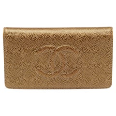 Chanel Gold Caviar Leather Timeless CC L Yen Wallet
