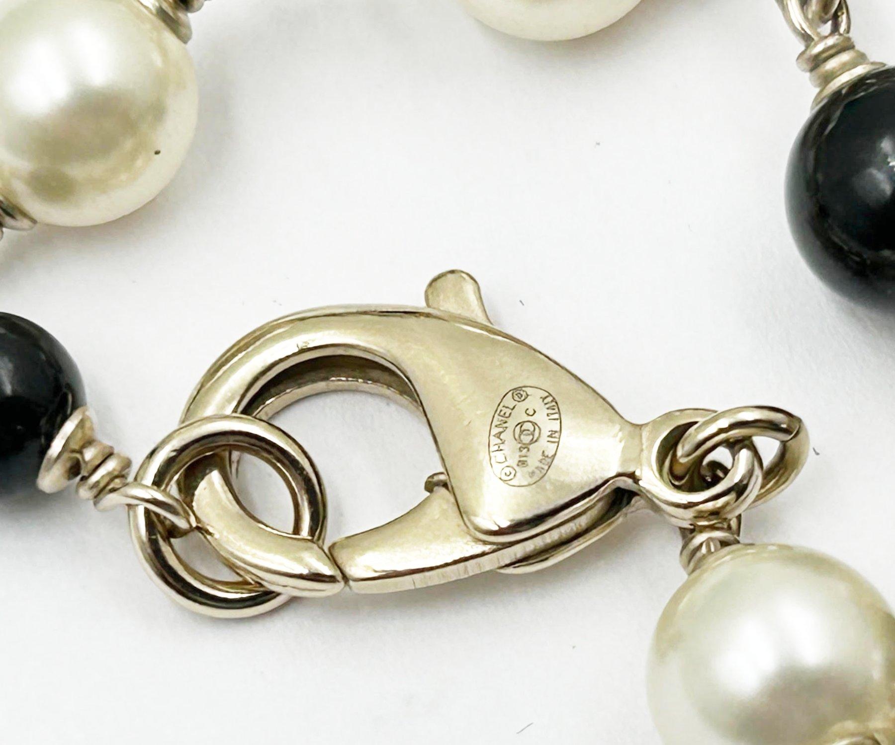 Chanel Gold CC 3 Black Ruffle Pearl Super Long Necklace 1