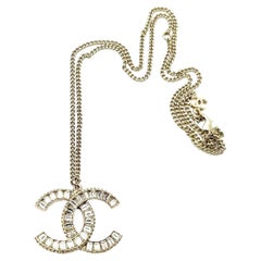 Chanel Classic Gold CC Baguette Crystal Pendant Necklace 