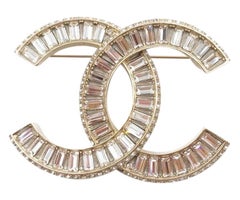 Chanel Gold CC Baguette Round Crystal Brooch