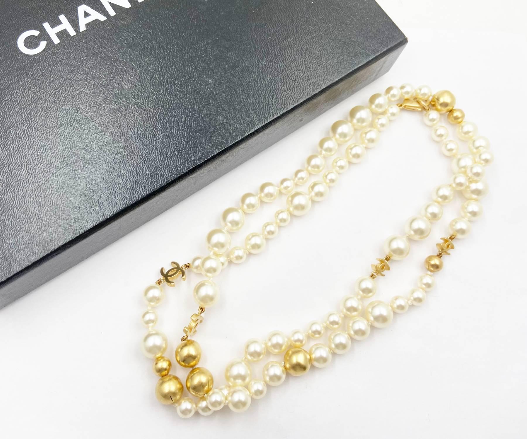 faux chanel long pearl necklace