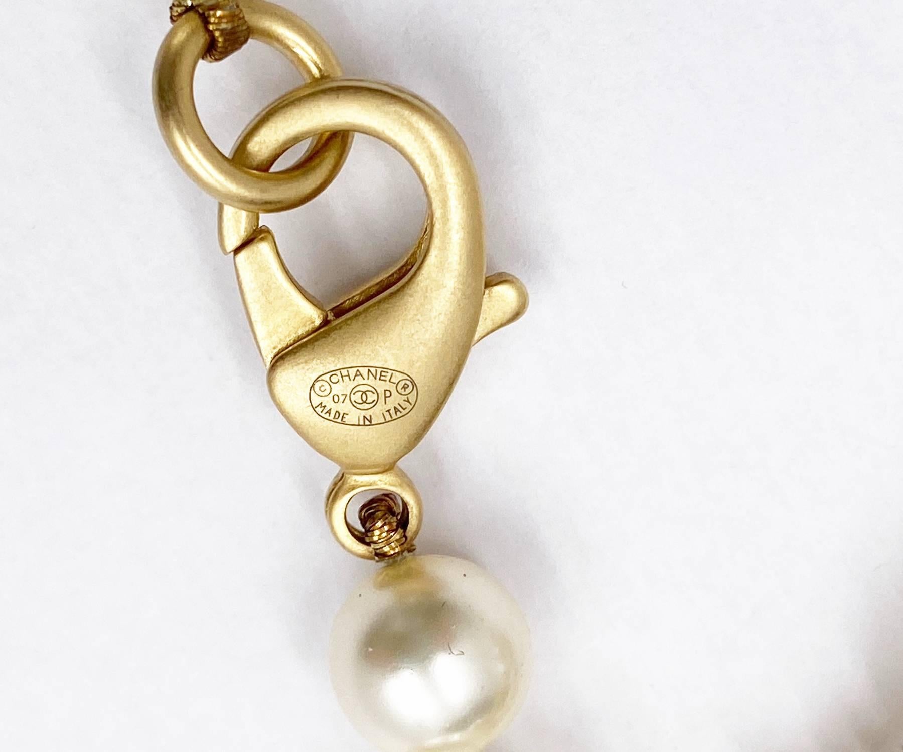 Artisan Chanel Gold CC Bead Faux Pearl Long Necklace