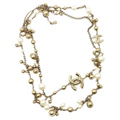 Chanel Gold CC Bell Pearl Necklace  