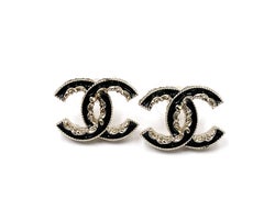 Chanel Gold CC Schwarz  Rüschen-Piercing-Ohrringe