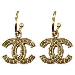 Chanel Gold CC Brick Hoop Earrings