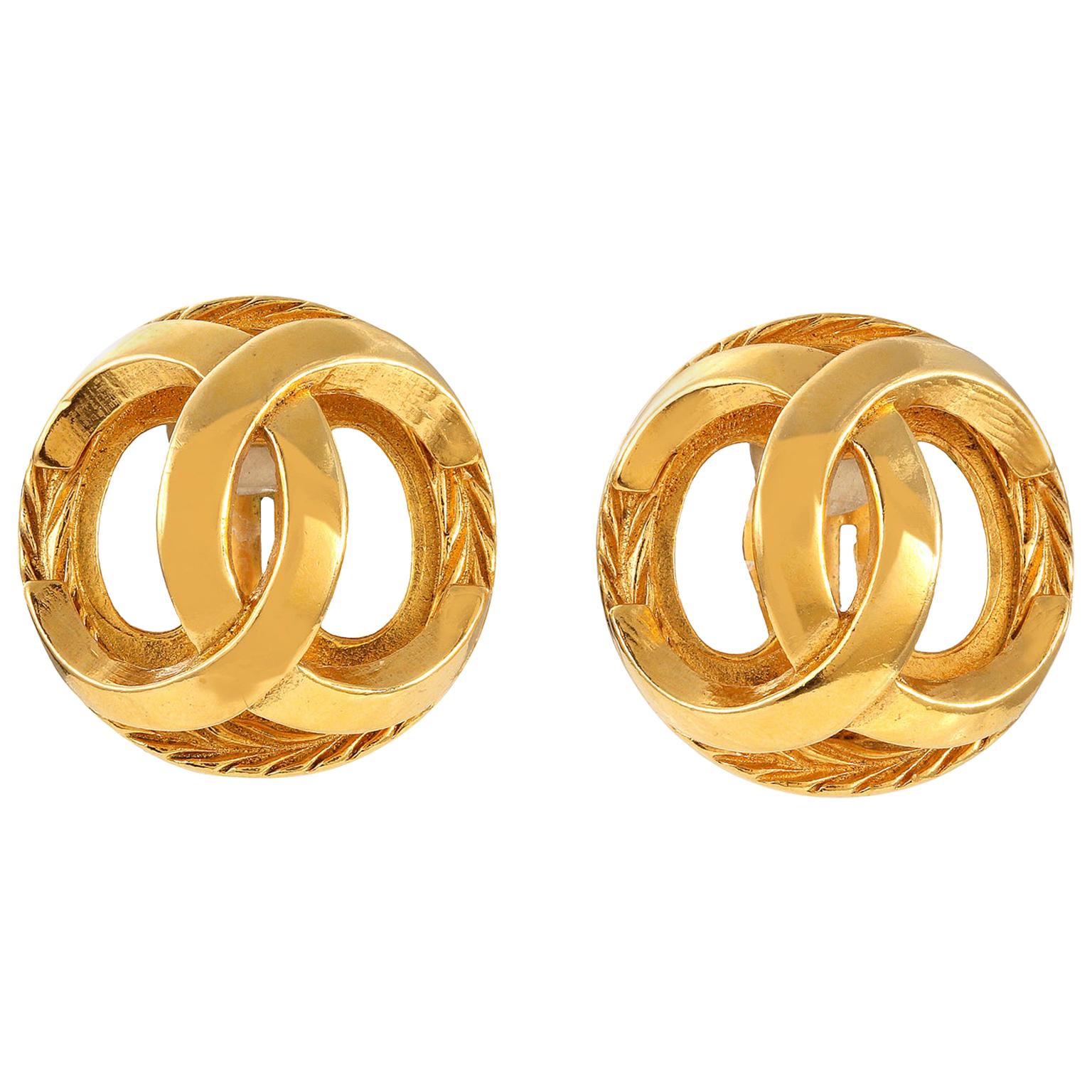 Chanel Gold CC Cage Earrings For Sale