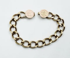 Chanel Gold CC Camellia Pink Button Chain Bracelet