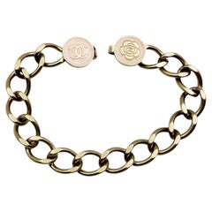 Chanel Gold CC Camellia Pink Button Chain Bracelet