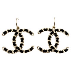 Chanel Gold CC Kette Schwarzes Band XL Reifen Ohrringe